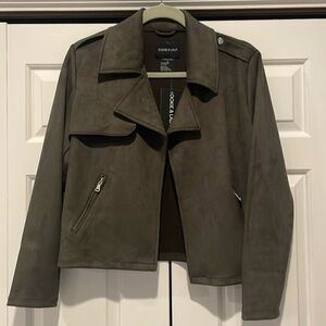 Ookie & Lala faux suede cropped moto jacket.  Olive color - size S